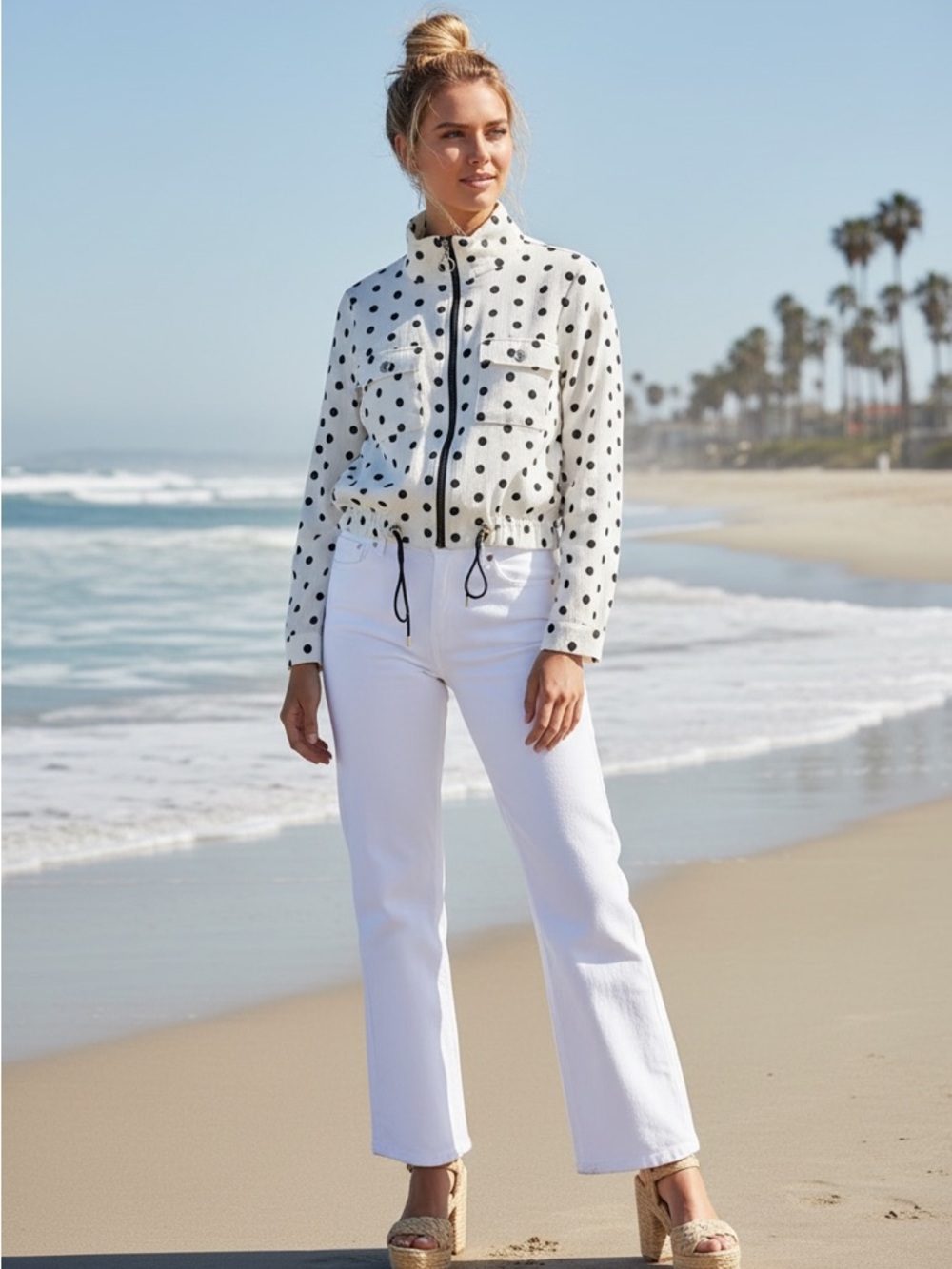 Whimsical Polka Dot Zip Up Jacket